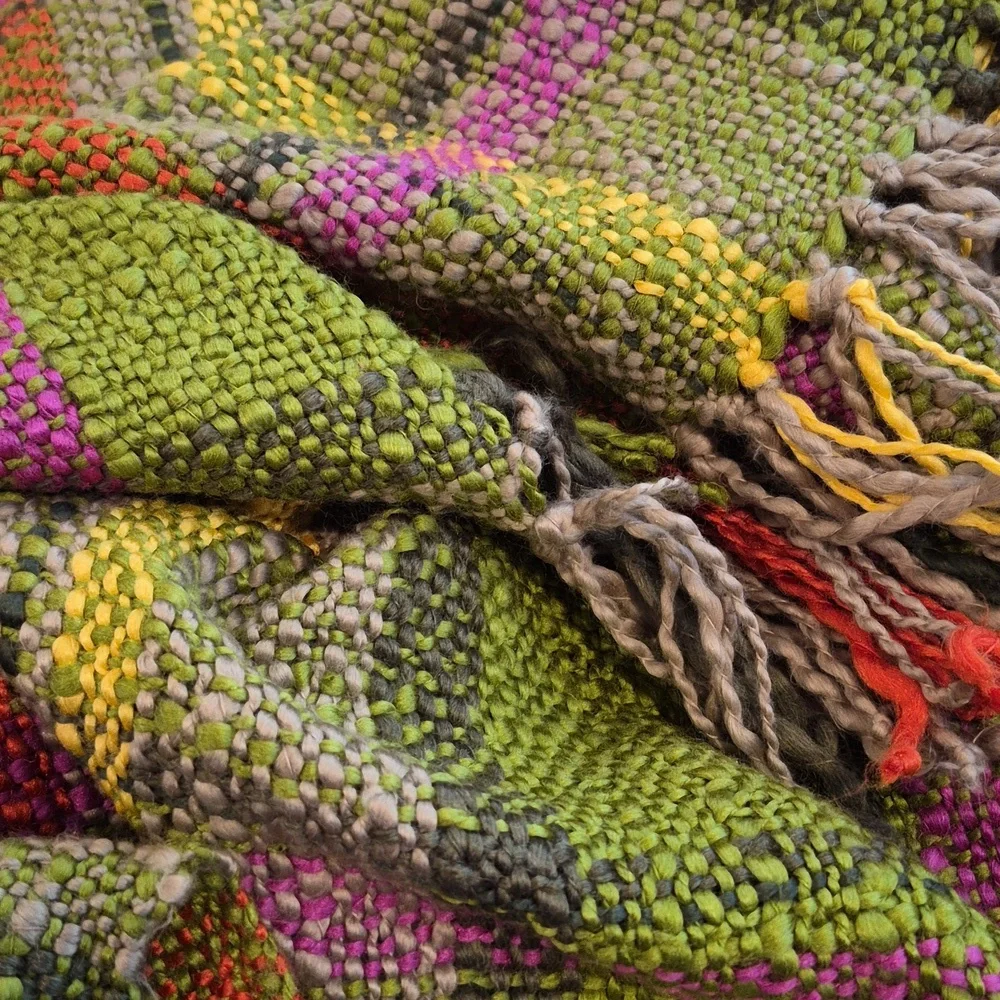 Crate & Barrel Kelli Throw Green Fringe